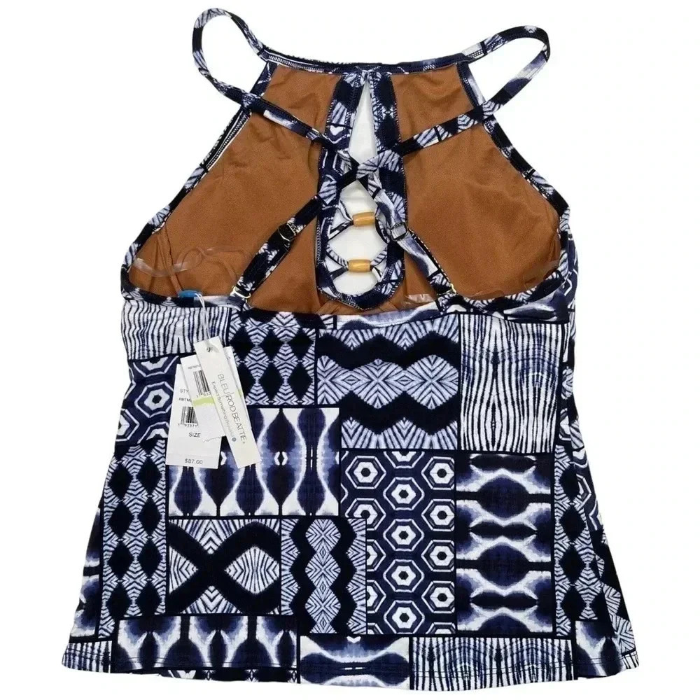 Bleu Rod Beattie Navy High Neck Underwire Womens Lattice Front Tankini Size 4 - Picture 11 of 11